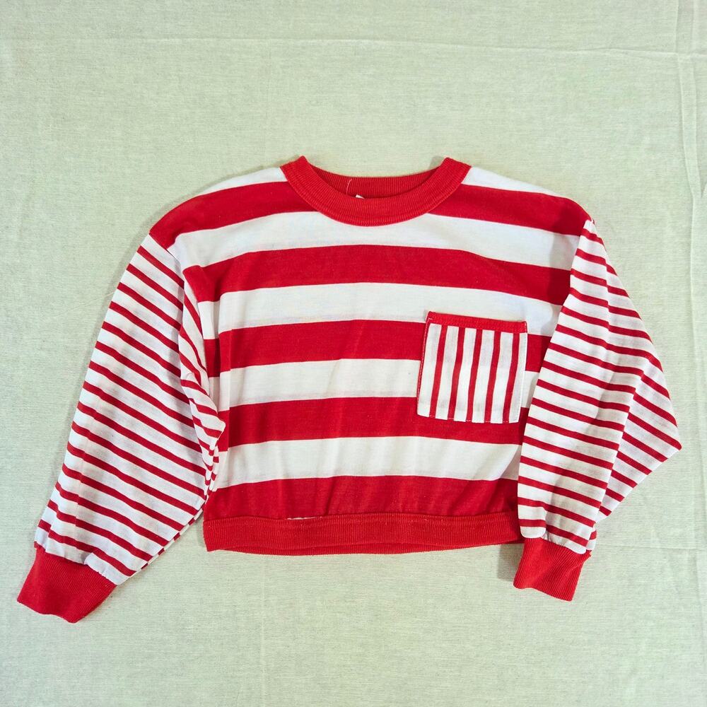 Vintage Red/White Striped Long Sleeve kids 7/8